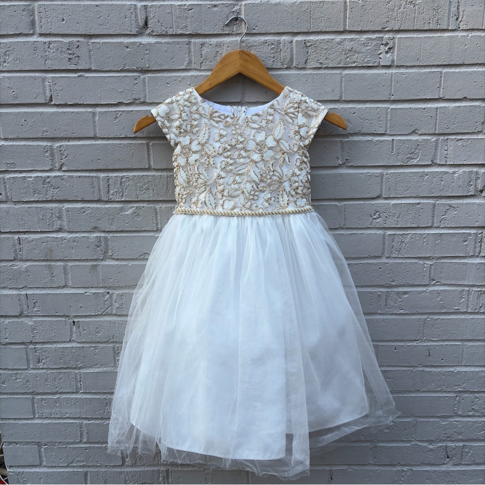 Elegant White and Gold Sweet Kids USA Dress